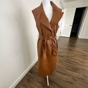 Faux leather long vest
